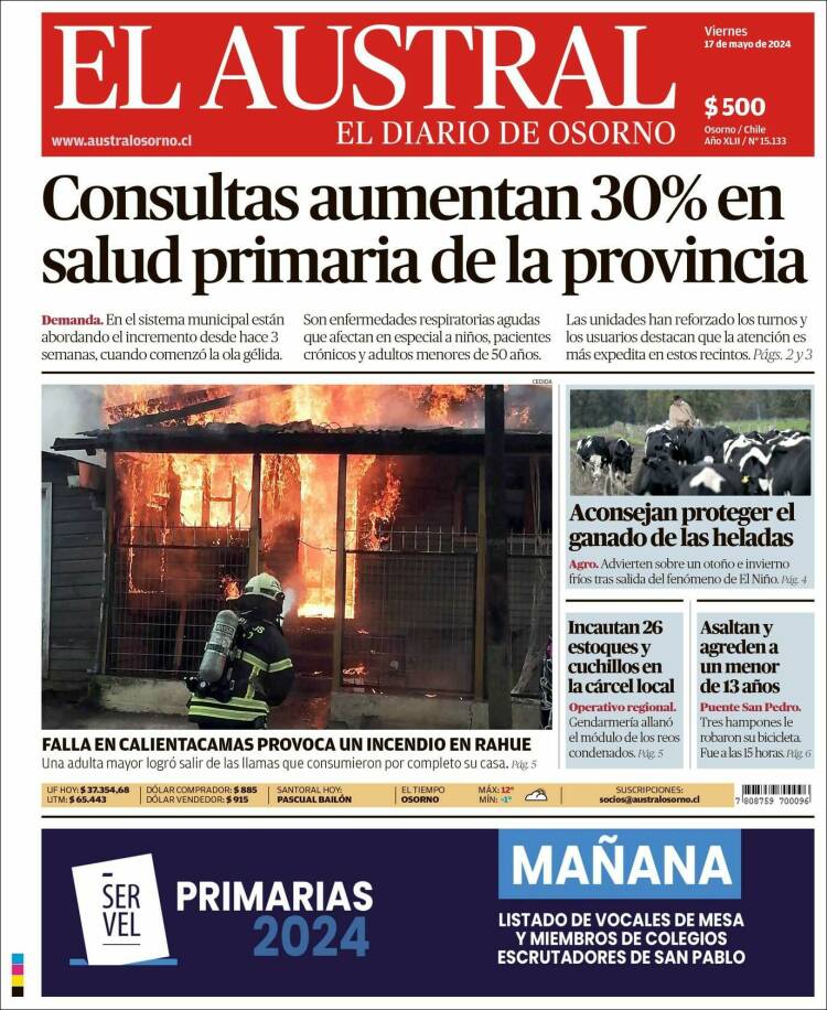 Portada de El Austral de Osorno (Chile)
