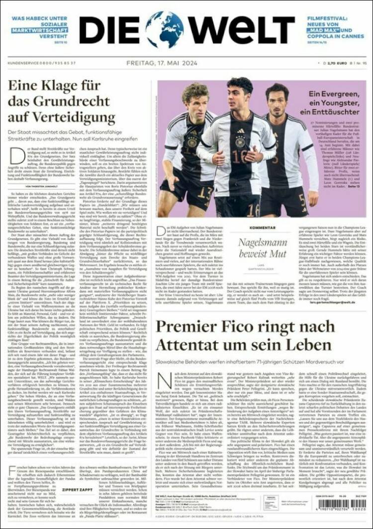 Portada de Die Welt (Alemania)