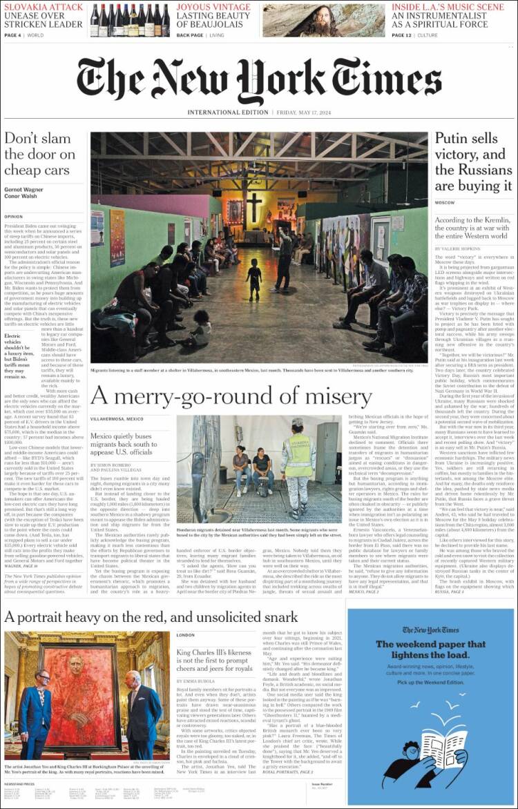 Portada de International New York Times (Europa)