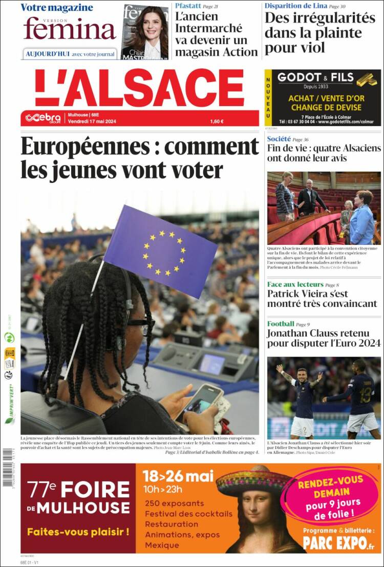 Portada de Journal L'Alsace (Francia)