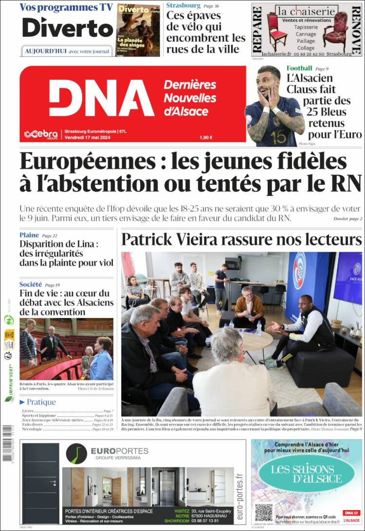 Portada de Les Dernières Nouvelles d'Alsace (Francia)