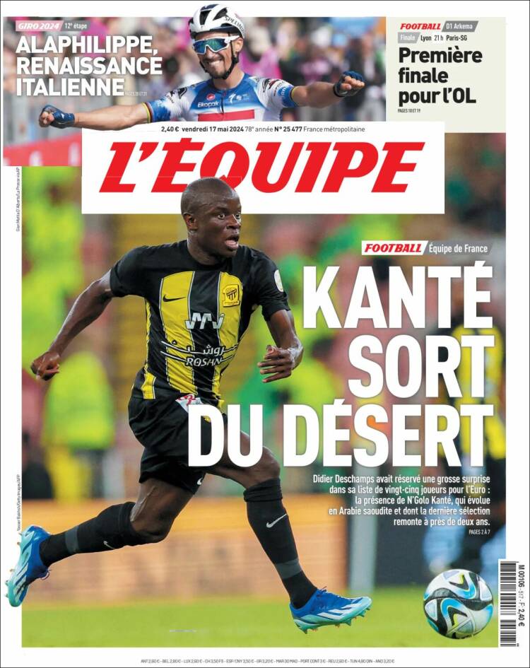 Portada de L'Equipe (Francia)