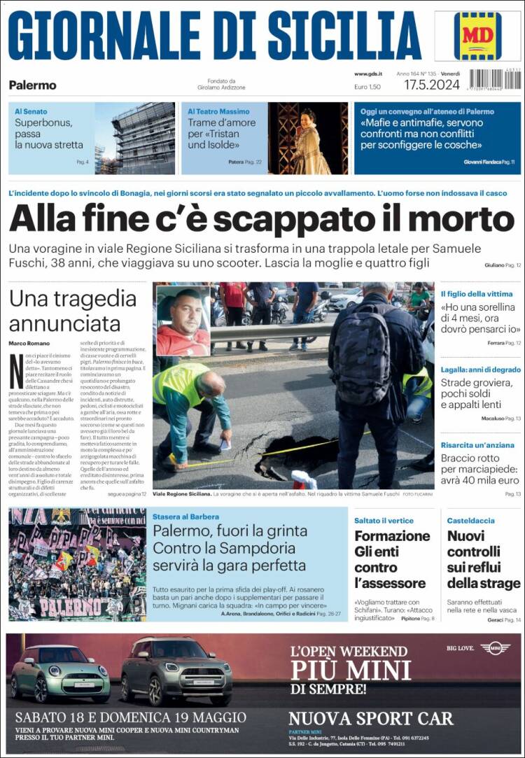 Portada de Giornale di Sicilia (Italia)