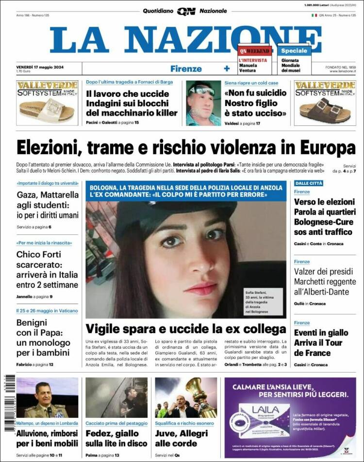 Portada de La Nazione (Italia)