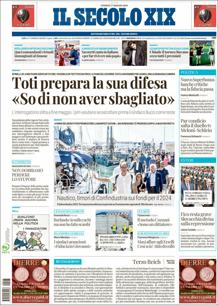 Portada de Il Secolo XIX (Italia)