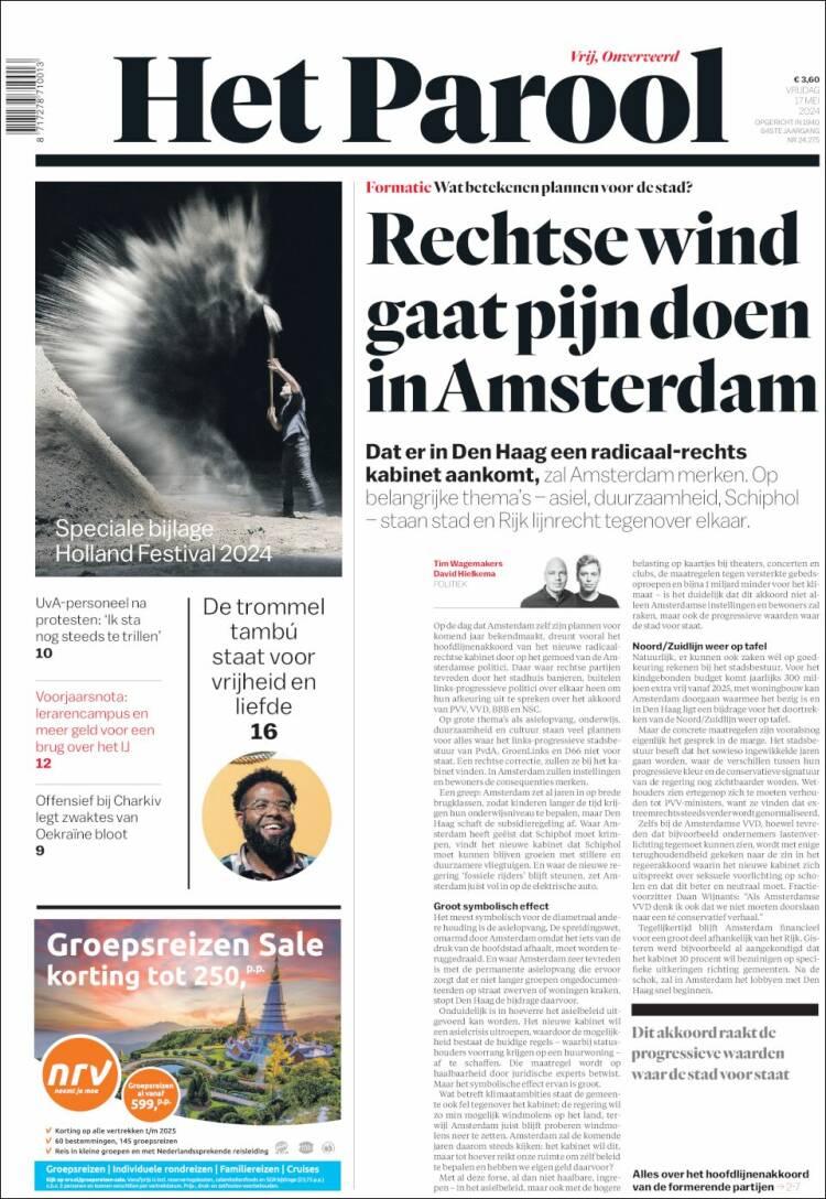 Portada de Het Parool (Pa&iacute;ses Bajos)