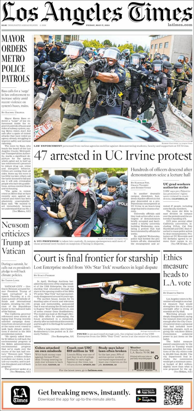 Portada de Los Angeles Times (USA)