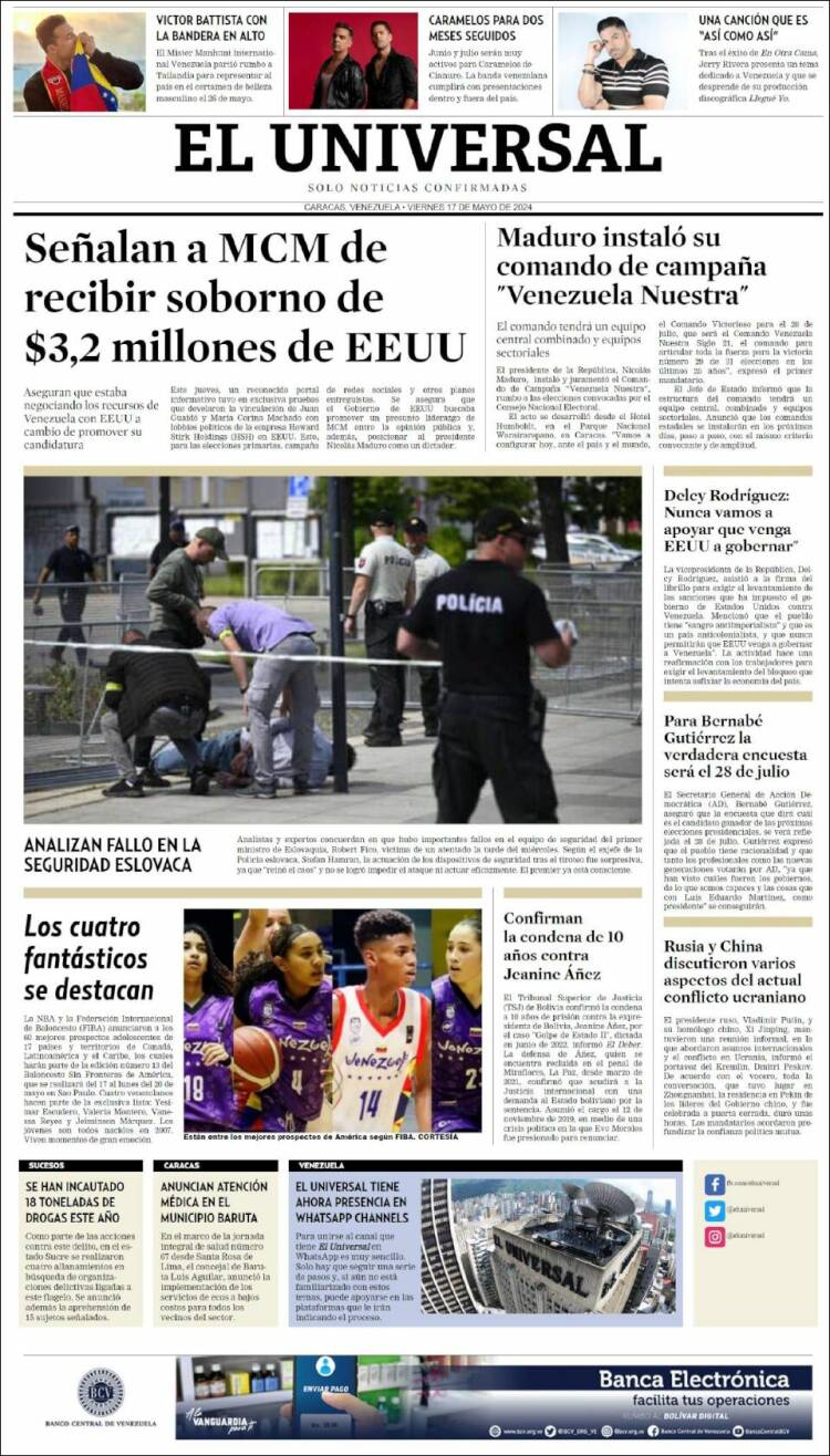 Portada de Universal (Venezuela)