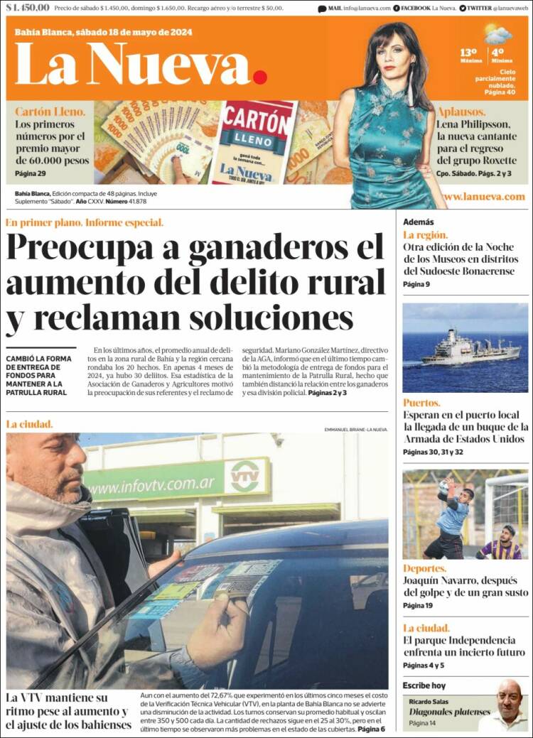 Portada de La Nueva Provincia (Argentina)