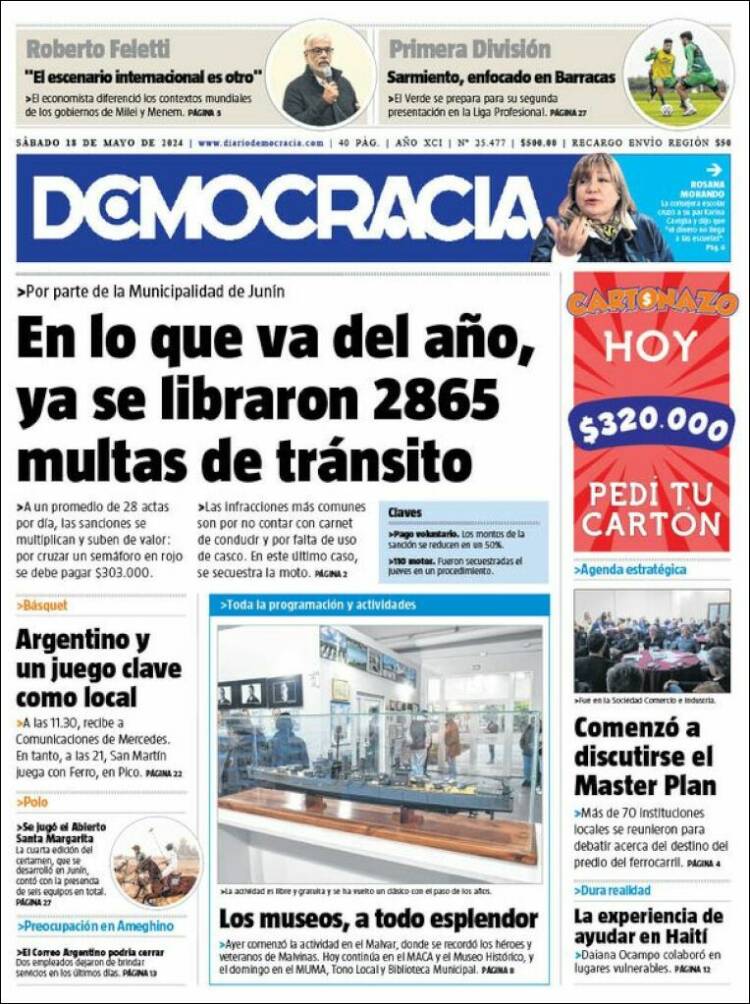 Portada de Diario Democracia (Argentina)