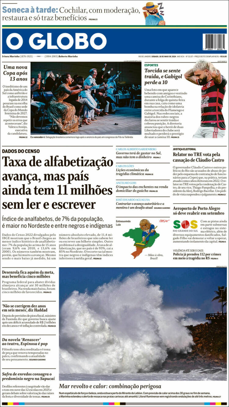 Portada de O Globo (Brasil)