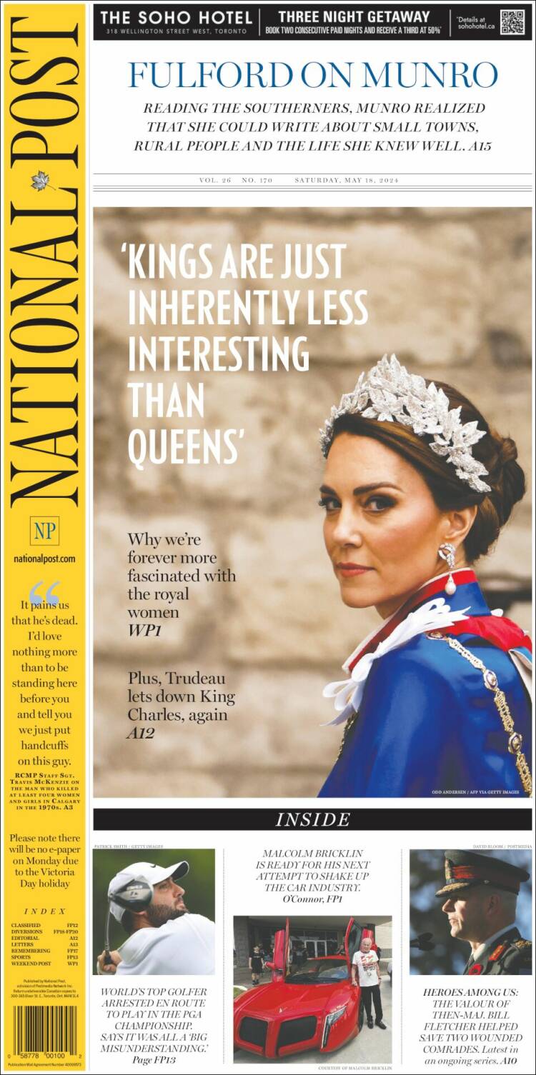 Portada de The National Post (Canadá)
