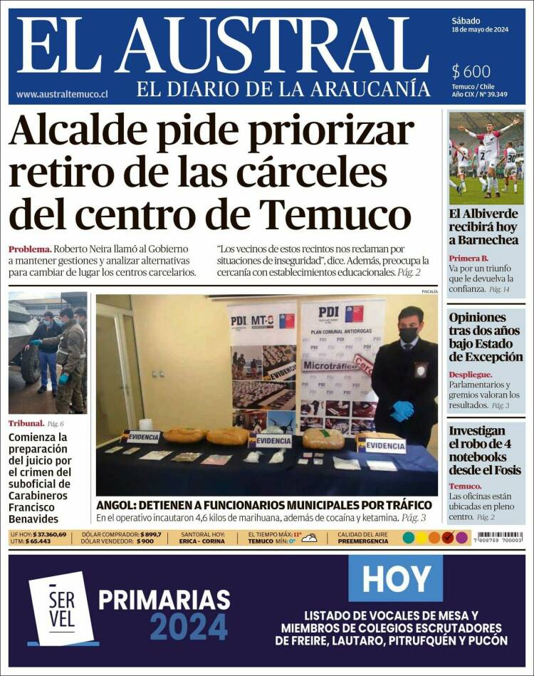 Portada de El Austral de Temuco (Chile)