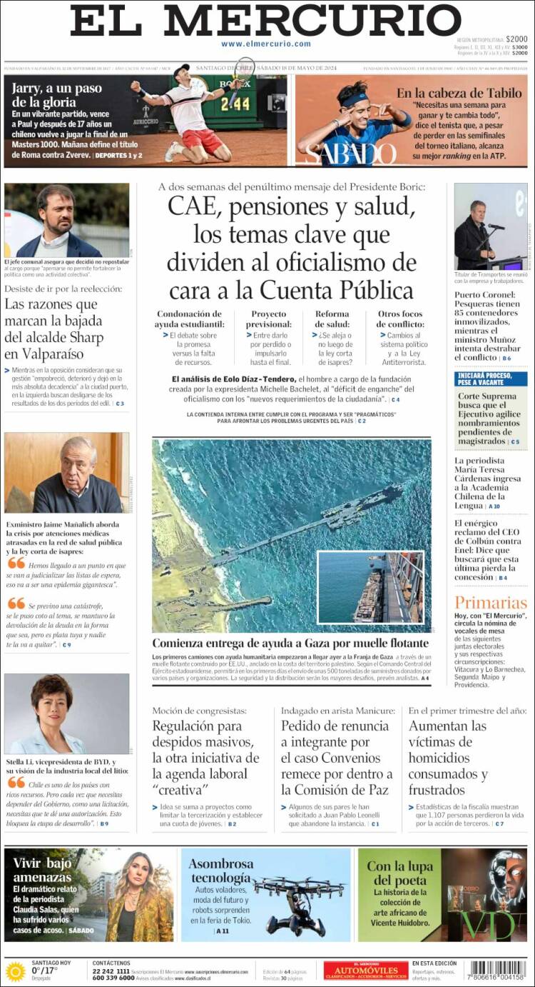 Portada de El Mercurio (Chile)