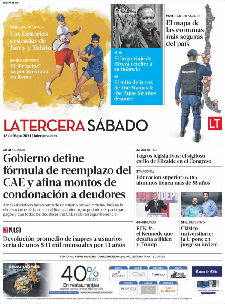 Portada de La Tercera (Chile)
