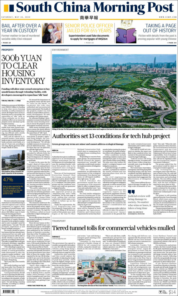 Portada de South China Morning Post (China)