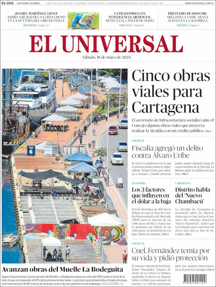 Portada de El Universal (Colombia)
