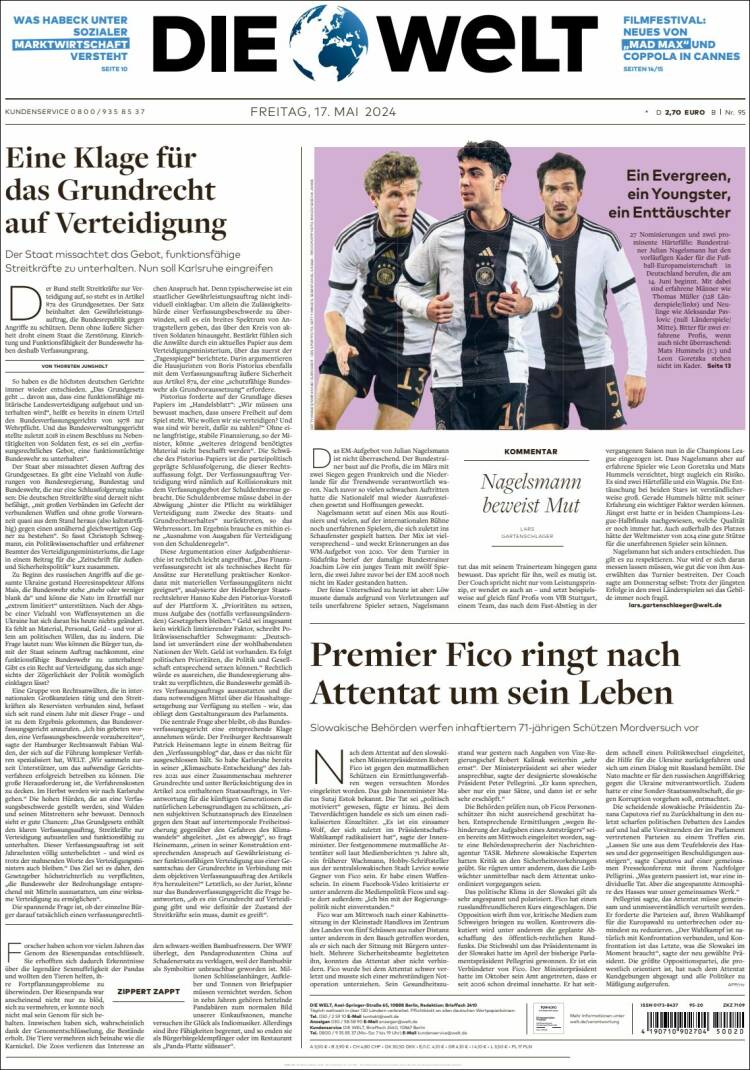 Portada de Die Welt (Alemania)