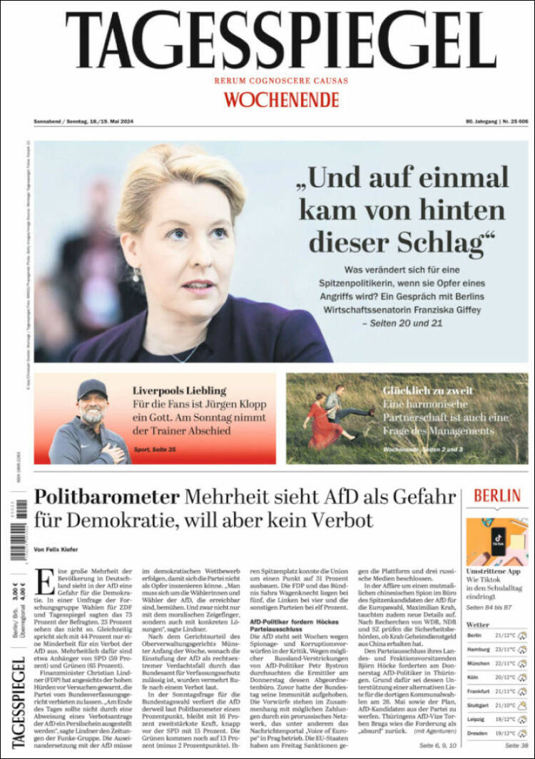 Portada de Der Tagesspiegel (Alemania)