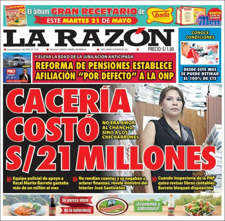 Portada de La Razón (Per&uacute;)