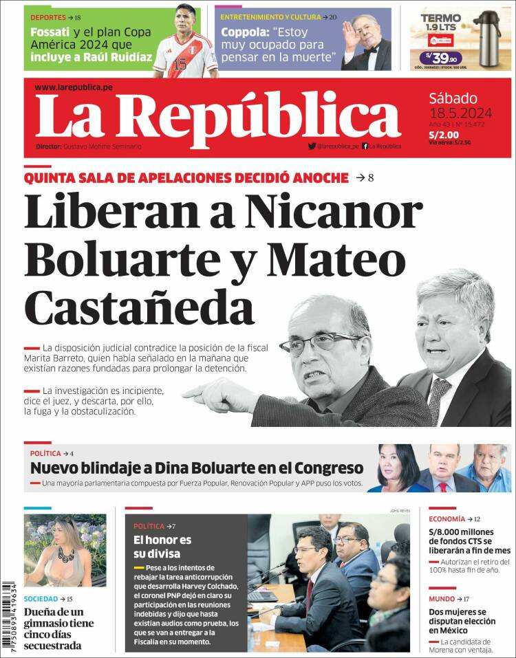 Portada de La Republica (Per&uacute;)
