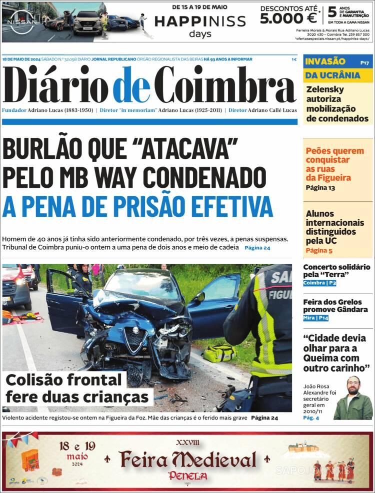 Portada de Diário de Coimbra (Portugal)