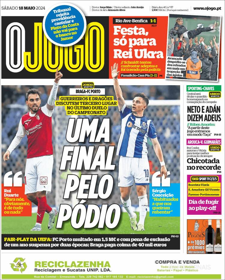Portada de O Jogo (Portugal)