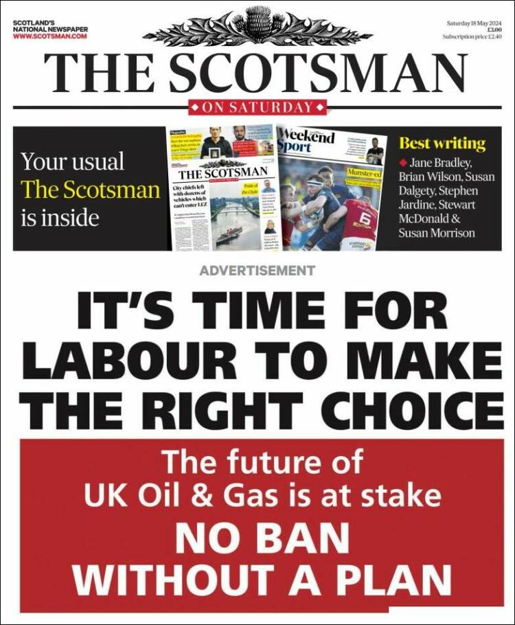 Portada de The Scotsman (Reino Unido)