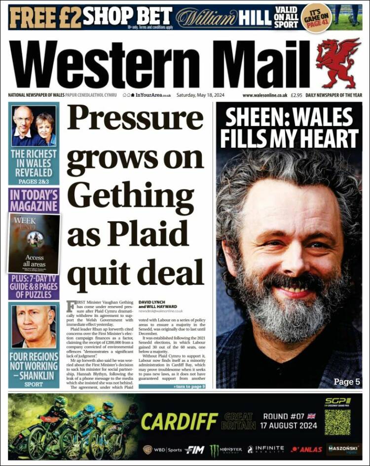 Portada de Western Mail (Reino Unido)