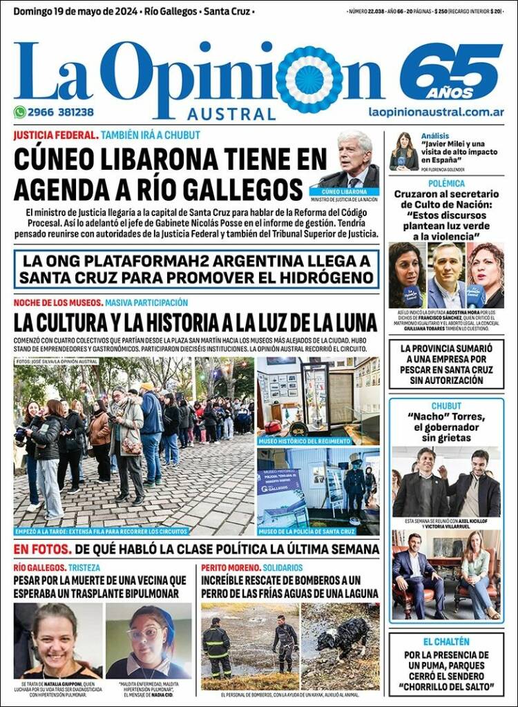 Portada de La Opinión Austral (Argentina)