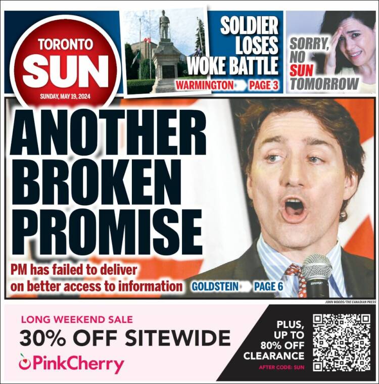 Portada de The Toronto Sun (Canadá)