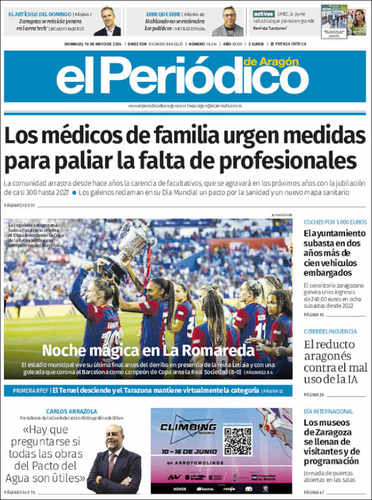 Portada de El Periódico de Aragón (España)