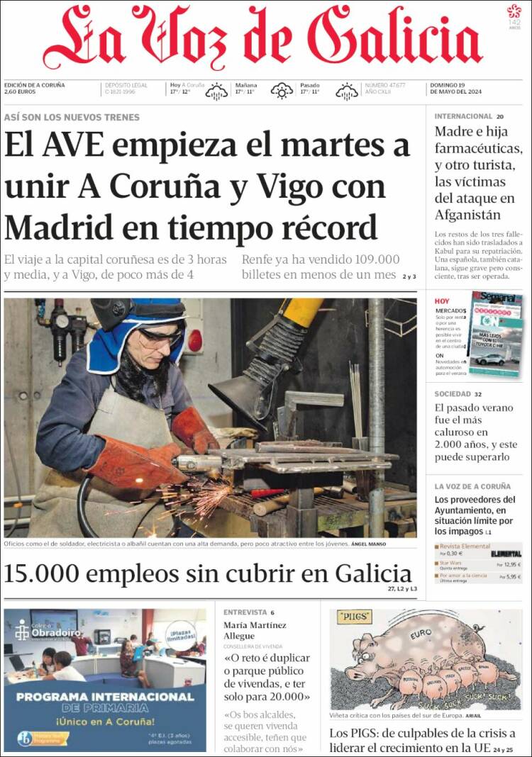 Portada de La Voz de Galicia (España)