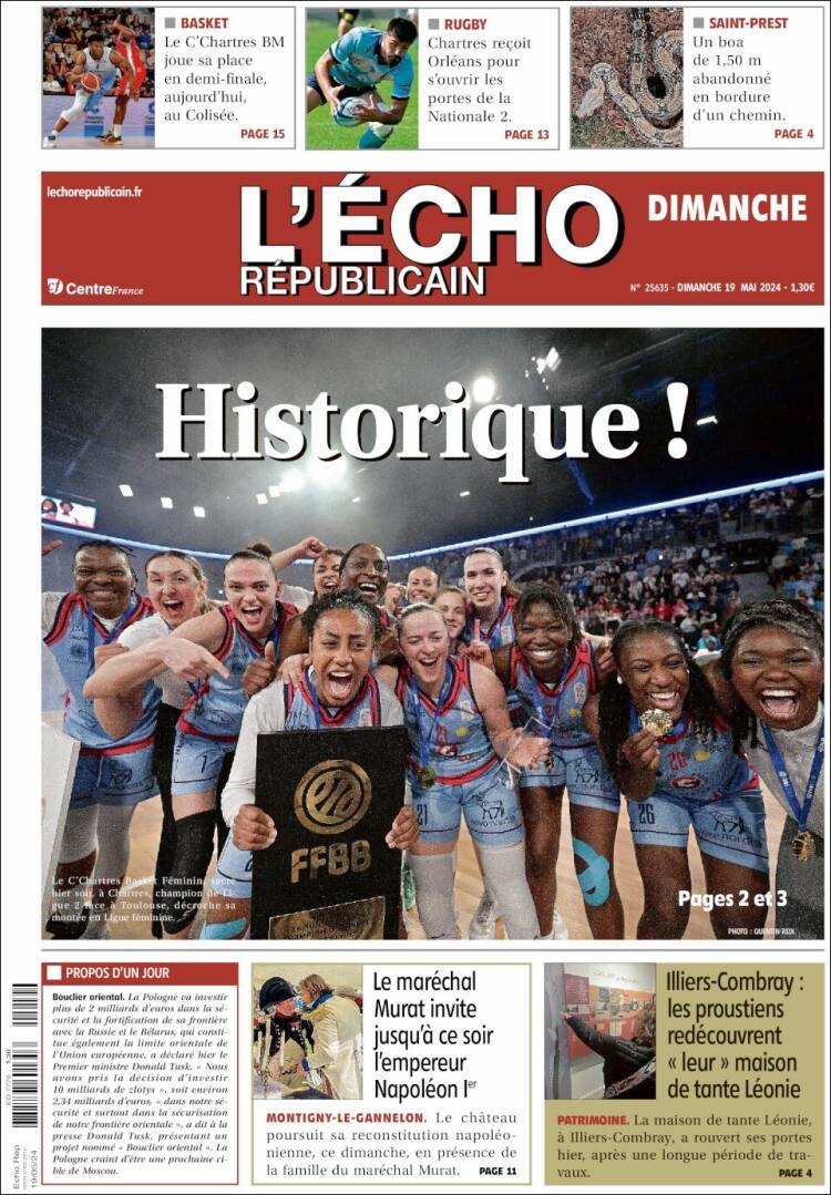 Portada de L'Echo Républicain (Francia)