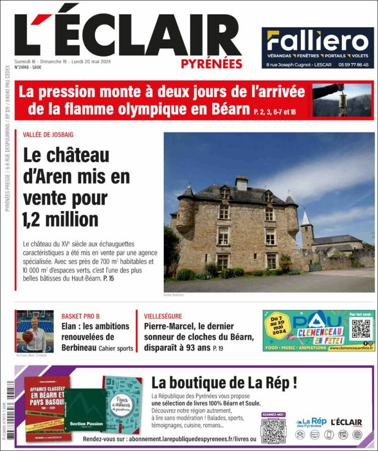 Portada de L'Eclair des Pyrénées (Francia)