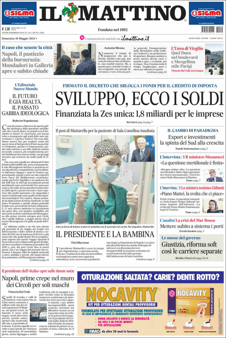 Portada de Il Mattino (Italia)