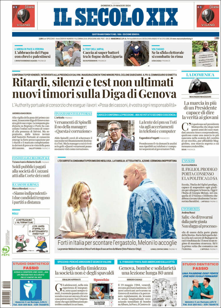 Portada de Il Secolo XIX (Italia)