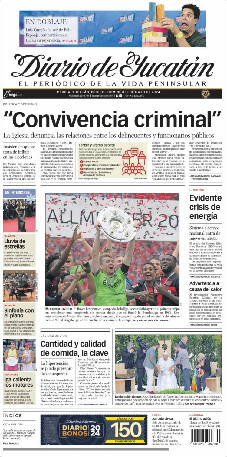 Portada de Diario de Yucatán (M&eacute;xico)