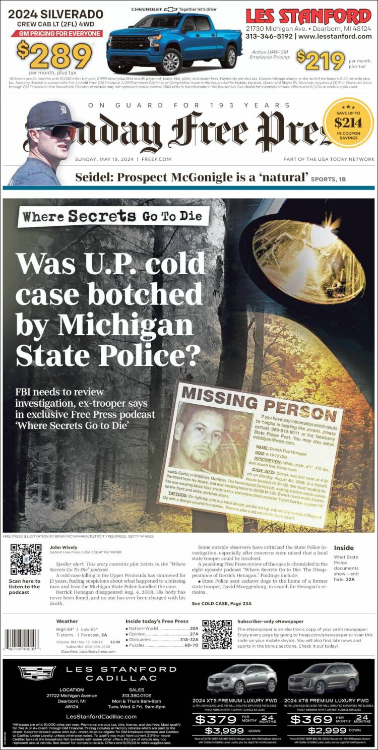 Portada de Detroit Free Press (USA)