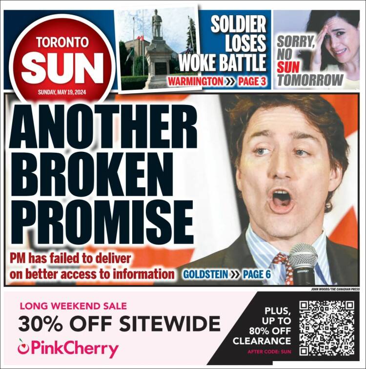 Portada de The Toronto Sun (Canadá)