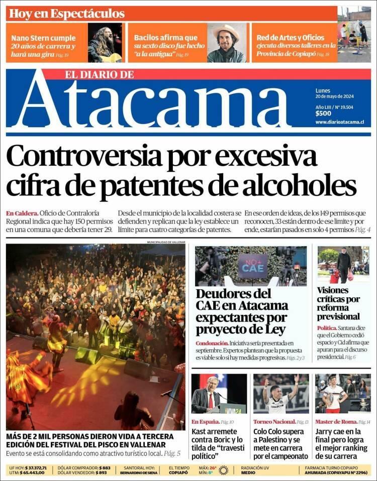 Portada de Diario de Atacama (Chile)