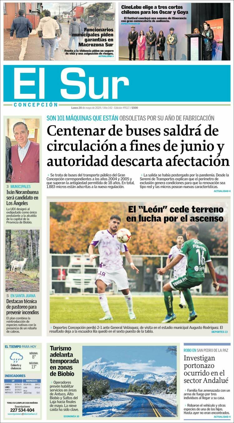 Portada de El Sur (Chile)