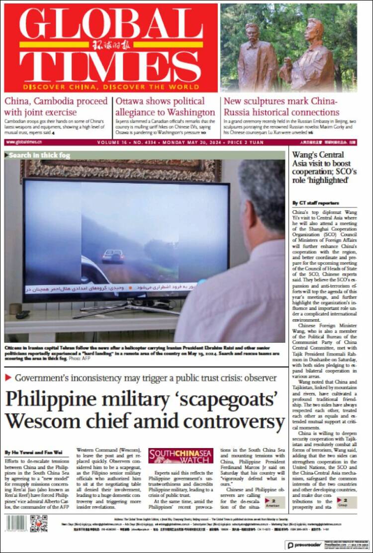 Portada de The Global Times (China)