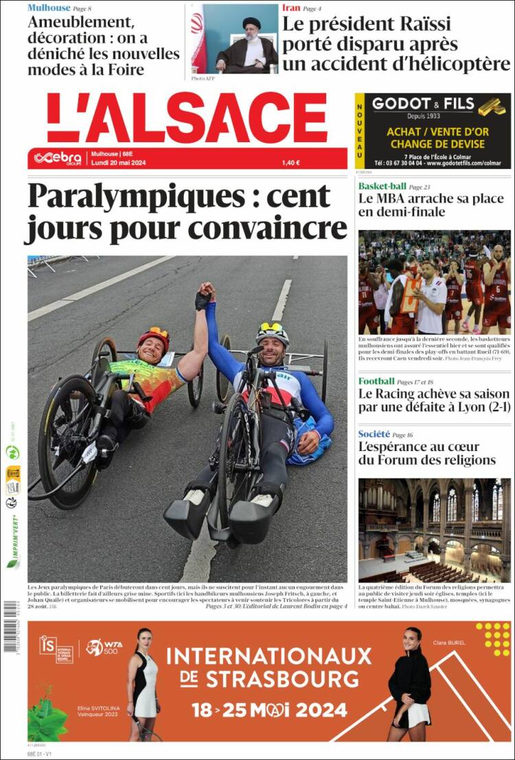 Portada de Journal L'Alsace (Francia)