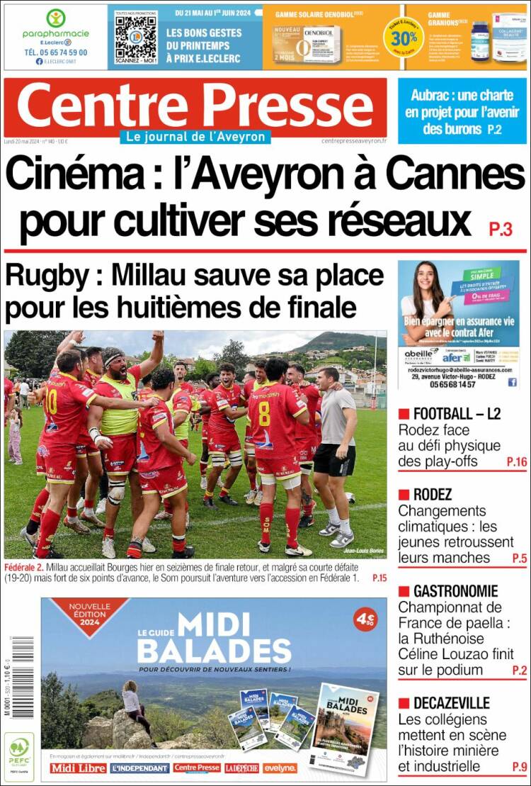 Portada de Centre Presse (Francia)