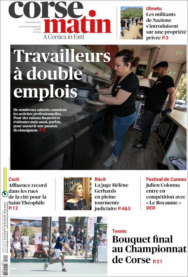 Portada de Corse-Matin (Francia)
