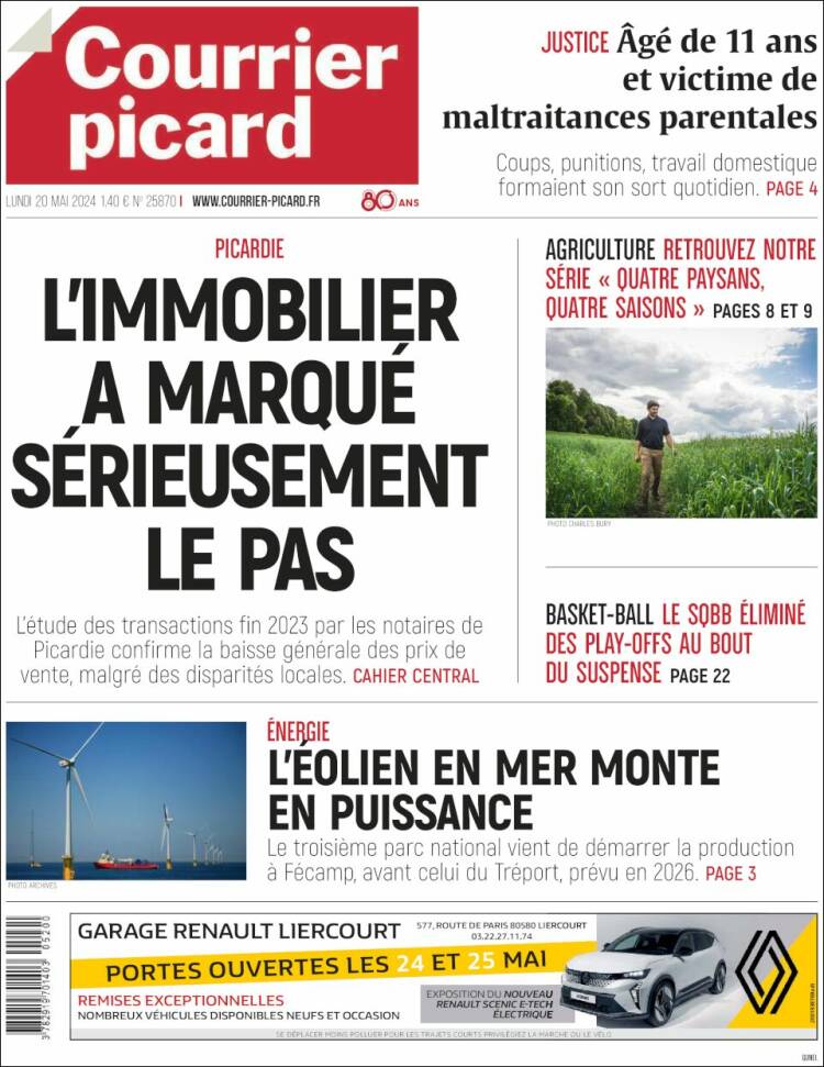 Portada de Courrier Picard (Francia)