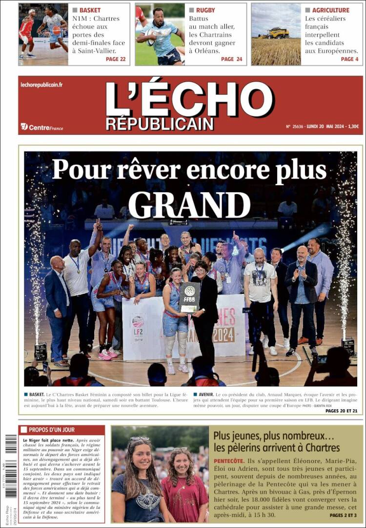 Portada de L'Echo Républicain (Francia)
