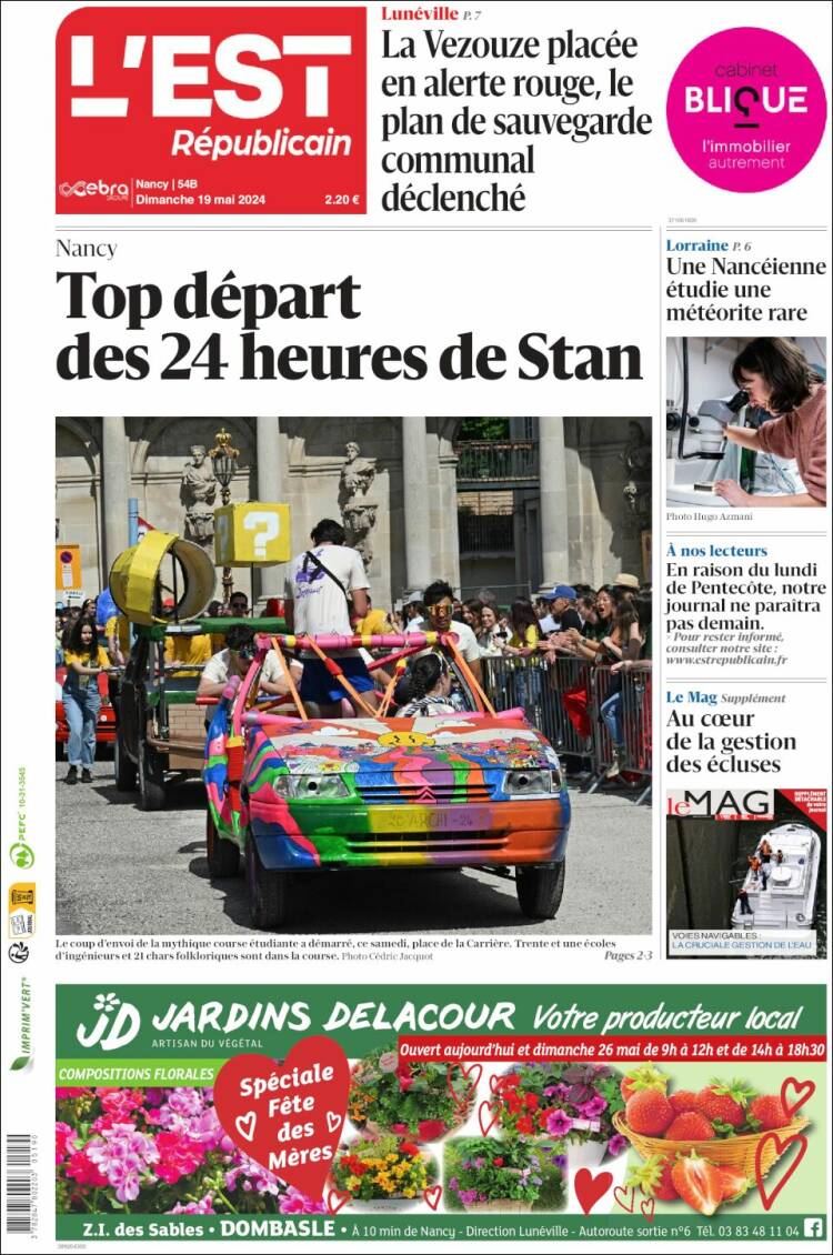 Portada de L'Est Republicain (Francia)