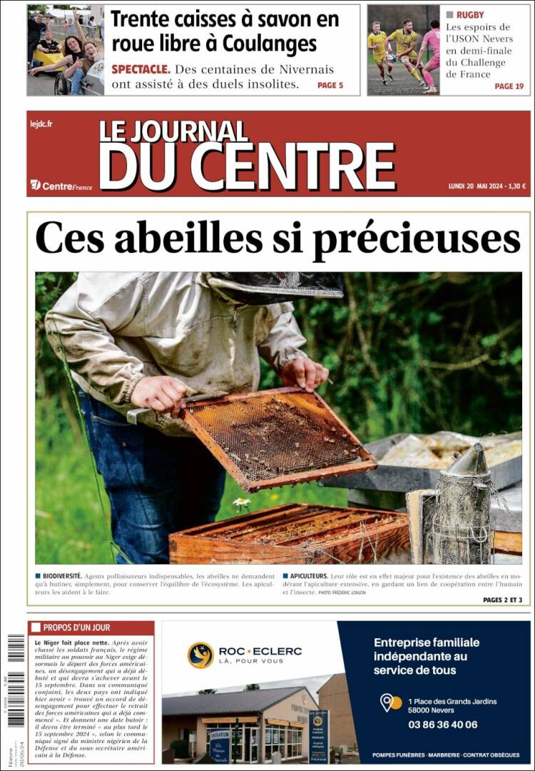 Portada de Le Journal du Centre (Francia)